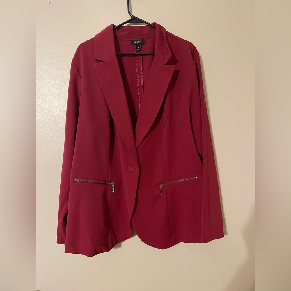 Torrid Womens Button Down Blazer Suit Jacket Plus 3X Maroon Zipper Career